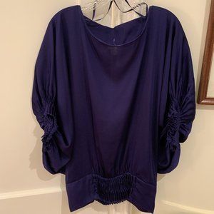 Neiman Marcus Colbalt Pleated and Ruched Blouse